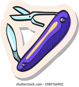 Handgezeichnetes Multi-Tool-Symbol auf Aufkleber und Vektorgrafik