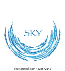 Hand drawn multicolor circle parts in blue color. Label, logo design element