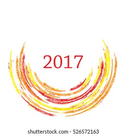 Hand drawn multicolor circle parts in warm colors. Label, logo design element
