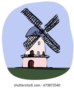 Hand drawn multicolor doodle mill