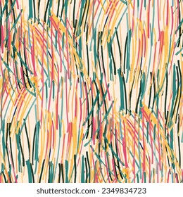 hand drawn multicolor grass bright summer seamless pattern
