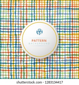 Hand drawn multicolor grid on white background. Vintage striped pattern with crossing brush lines colorful. Vector illustration