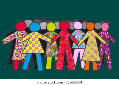 Hand drawn multicolor hippies people vector illustration. Can be used  for post card, greeting card, poster design