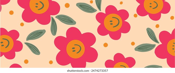 Hand drawn multicolor smiley face Floral pattern design. you can use it as fabric design, 11oz, 15oz mug design, wallpaper and ETC. Ready to print! abstract shape pattern for textile.