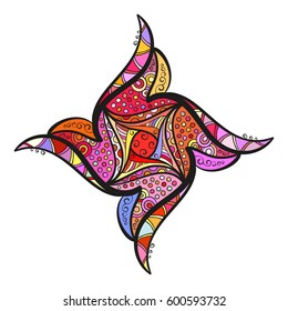 Hand drawn multicolored mandala, Isolated design element, Vector illustration 