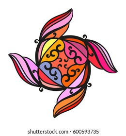 Hand drawn multicolored mandala, Isolated design element, Vector illustration 