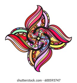 Mandala multicolor dibujada a mano, elemento de diseño aislado, ilustración vectorial 