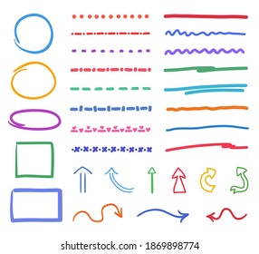 Hand drawn multicolored objects. Abstract simple elements. Sketchy doodles