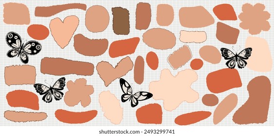 Hand drawn multicolored psychedelic retro textbox for social media. Trendy graphic template of curved frame with butterfly. groovy style . Vector illustration