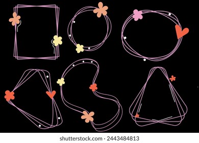 Cuadro de texto retro multicolor dibujado a mano para las redes sociales. Plantilla gráfica de moda de marco curvo. estilo groovy . Ilustración de vector