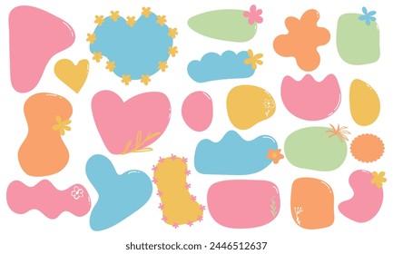 Hand drawn multicolored retro textbox for social media. Trendy graphic template of curved frame. groovy style . Vector illustration