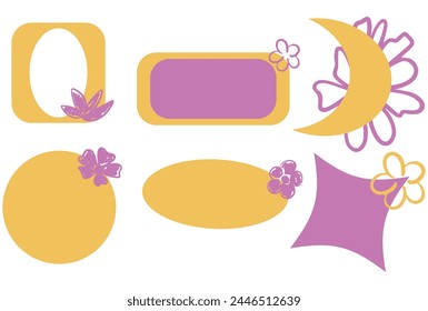 Hand drawn multicolored retro textbox for social media. Trendy graphic template of curved frame. groovy style . Vector illustration