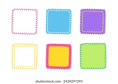 Hand drawn multicolored square frames for text. Quote text boxes doodle style set.