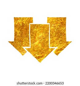 Hand drawn Multiple download arrow icon in gold foil texture vector illustration