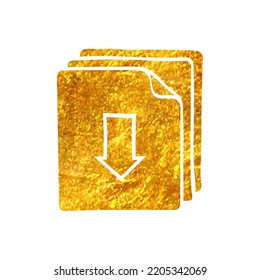 Hand drawn Multiple download arrow icon in gold foil texture vector illustration