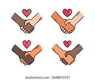 Manos multirraciales dibujadas a mano sosteniendo la diversidad unidad Asistencia amor. Ilustración vectorial