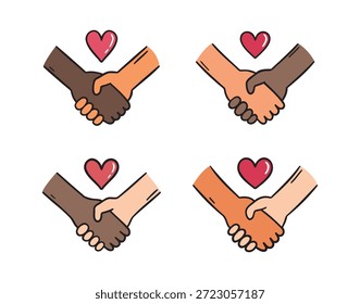 Manos multirraciales dibujadas a mano sosteniendo la diversidad unidad Asistencia amor. Ilustración vectorial