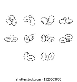 Hand Drawn of Mung Beans icon set outline