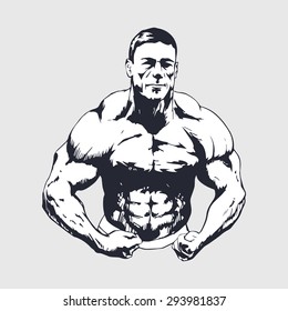 Hand drawn muscular man - Bodybuilder