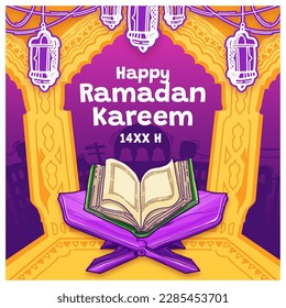 Hand Drawn Mushaf as A Greeting for Ramadan Kareem Illustration