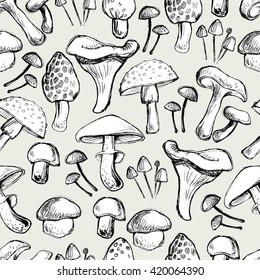 Hand- Drawn Mushooms Seamless pattern
