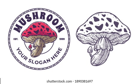 hand drawn mushroom badge illustration