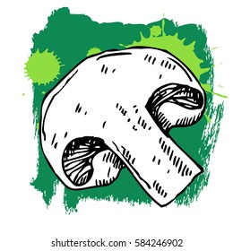 Hand drawn mushroom. Can be used for vegan products, brochures, banner, restaurant menu, farmers market and organic food store