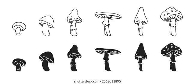 Hand Drawn Mushroom icon set. Mushroom vector Illustrations.