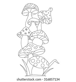 Hand drawn mushroom illustration in doodle style