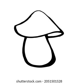 Hand drawn mushroom outline. Line art style isolated on white background.