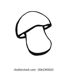 Hand drawn mushroom outline. Line art style isolated on white background.