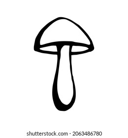 Hand drawn mushroom outline. Line art style isolated on white background.