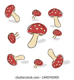 Hand drawn of mushroom pattern with white background template