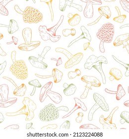 Hand drawn mushroom seamless pattern, wood background, great for textiles, banners, wallpapers, wrapping - vector design