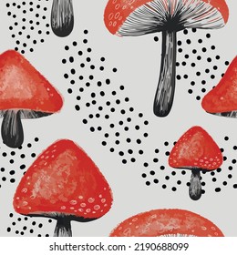 Hand drawn mushroom seamless pattern