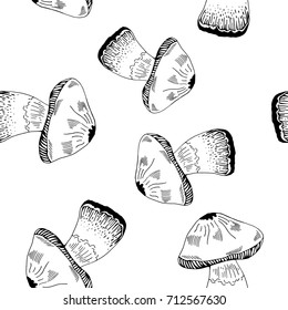 Hand drawn mushroom seamless pattern. Element for your designs - kitchen cloth, menu decoration, wallpaper, wrapping paper, tableware design, textile and fabric print.