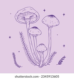 hand drawn mushroom sketch illustration. mushroom Outline. vector illustration. mushroom line art. mushrooms isolated on a white background.