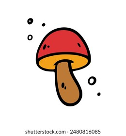 Hongo dibujado a mano. Ilustración vectorial al estilo Doodle. Aislado en blanco. Ilustración de dibujos animados
