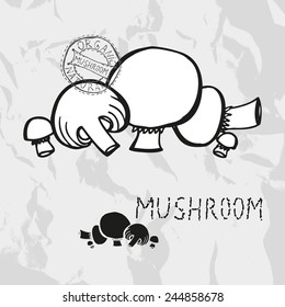 Hand drawn mushrooms, design elements. Vegetable. Can be used for cards, invitations, gift wrap, print, scrapbooking. Kitchen theme
