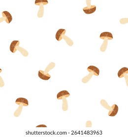Hand drawn mushrooms on white background, vector seamless pattern. Design for fabric, gift wrapping paper, clothing, textile, surface textures, scrapbook. Vector illustration.
