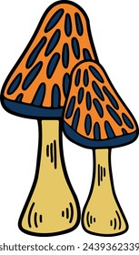 Hand Drawn Mushrooms or poisonous mushrooms in flat style isolated on background