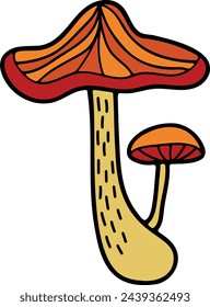 Hand Drawn Mushrooms or poisonous mushrooms in flat style isolated on background