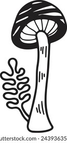 Hand Drawn Mushrooms or poisonous mushrooms in flat style isolated on background