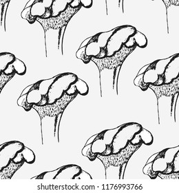 Hand drawn mushrooms seamless pattern.  Vector illustration.
