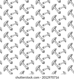 Hand drawn Mushrooms seamless pattern. Vintage design template, banner. Vector.