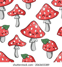 Hand drawn Mushrooms seamless pattern vector illustration Trend Childrens Print Autumn Spring