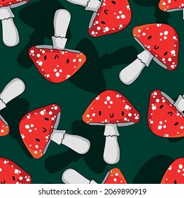 Hand drawn Mushrooms seamless pattern vector illustration Trend Childrens Print Autumn Spring