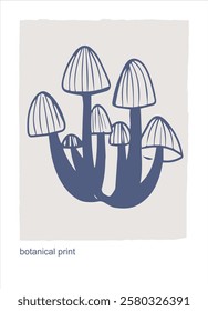 Hand drawn mushrooms, Toadstool, fungus poster, graphics. Decor printable art. Contemporary design for prints, posters, stationery, logos, branding invitations social media posts