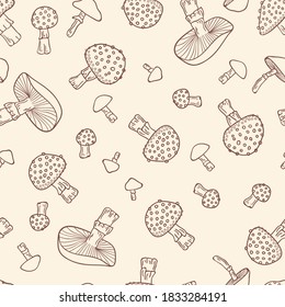 Hand Drawn Mushrooms Vector Seamless Pattern