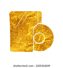 Hand drawn Music album icon in gold foil texture vector illustration